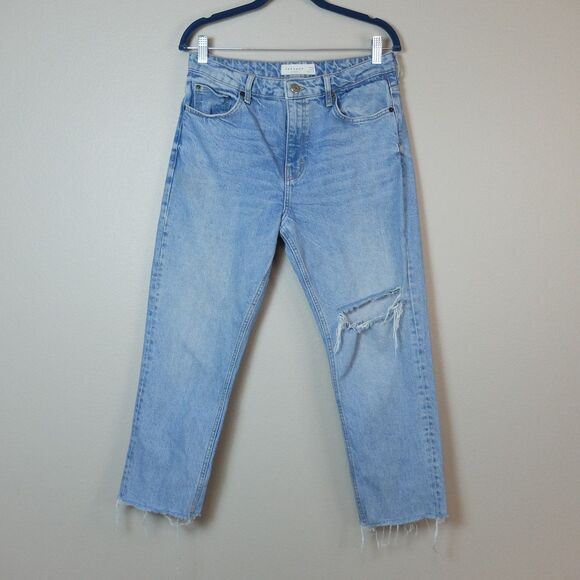 Topshop Straight Blue Distressed High-Waisted Jeans Size 30 - Picture 1 of 9
